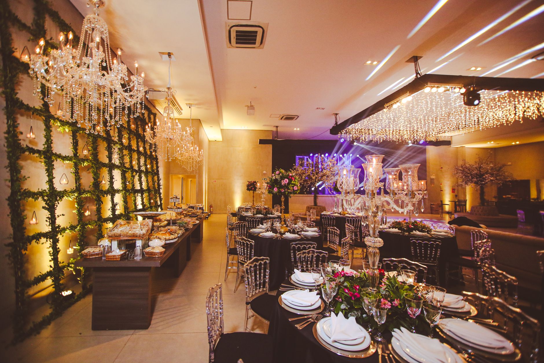 Elegant banquet hall set for a celebration by Ida's Catering